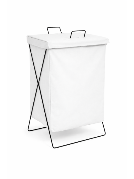 Cesto de Ropa Blanco con Tapa - Liso - Impermeable - Estuctura de Metal Rigida - Plegable - 36 x 32 x 54 cm -