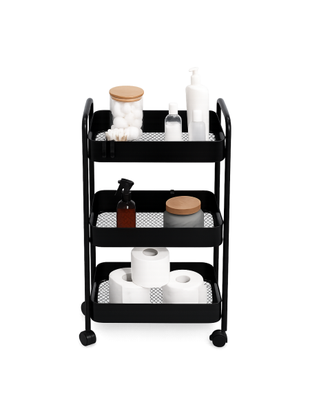 Carrito Plastico 3 estantes Negro - 39 x 25 x 74 cm -