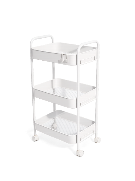 Carrito Plastico 3 estantes con rueditas Blanco - 39 x 25 x 74 cm -