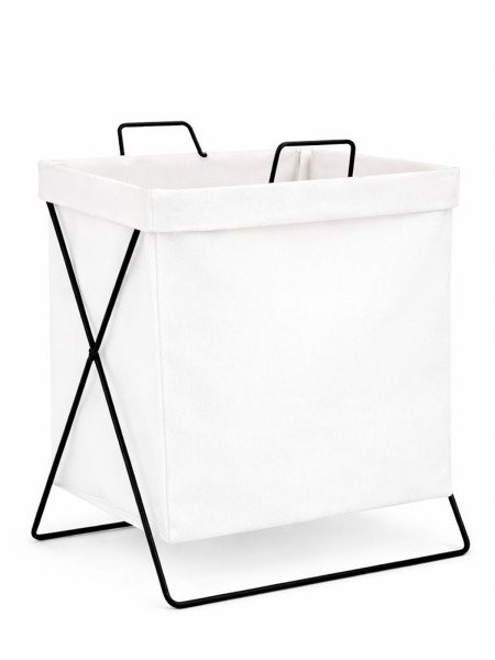 Cesto de Ropa Bajito Blanco - Juguetero - Estructura de Metal Rigida - Plegable - 40 x 23 x 47 cm -