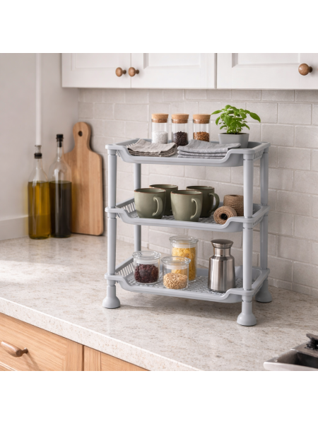 Organizador Plastico Gris 3 Estantes - 35 x 28 x17 cm - PRECIO X BULTO CERRADO - UxB: 60 uni.