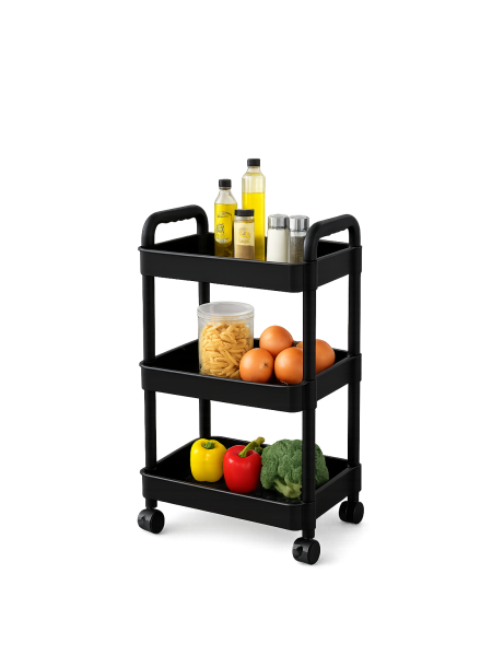 Carrito Plastico 3 estantes Negro - 32 x 21 x 67 cm -