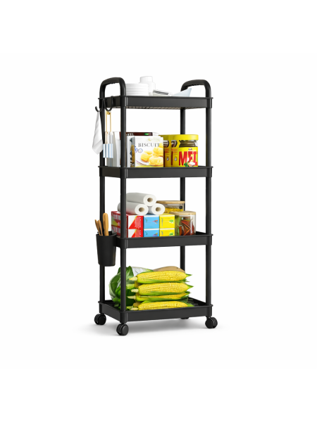 Carrito Plastico 4 estantes Negro - 34 x 23 x 98 cm -