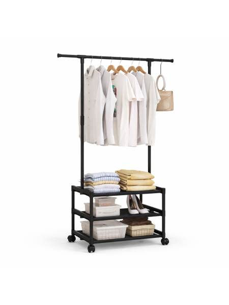 Perchero / Ropero Negro con ruedas - 55 x 35 x 164 cm -  PRECIO POR BULTO CERRADO - UxB: 12 uni.