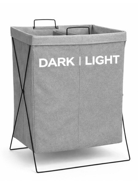 Cesto de Ropa Gris Dark Light con division - Estructura de Metal Rigida - Plegable - 36 x 32 x 54 cm -
