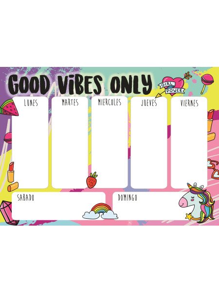 PIZARRA SEMANAL NEW UNICORNIO GOOD VIBES (27 x 19,5)